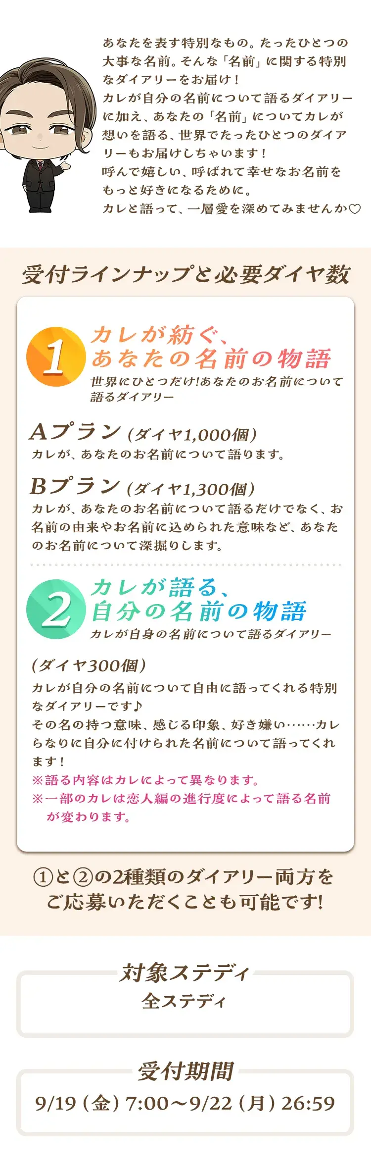 【キャンペーンお知らせ】生涯呼び合う大事な名前♡あなたとカレのお名前ダイアリー