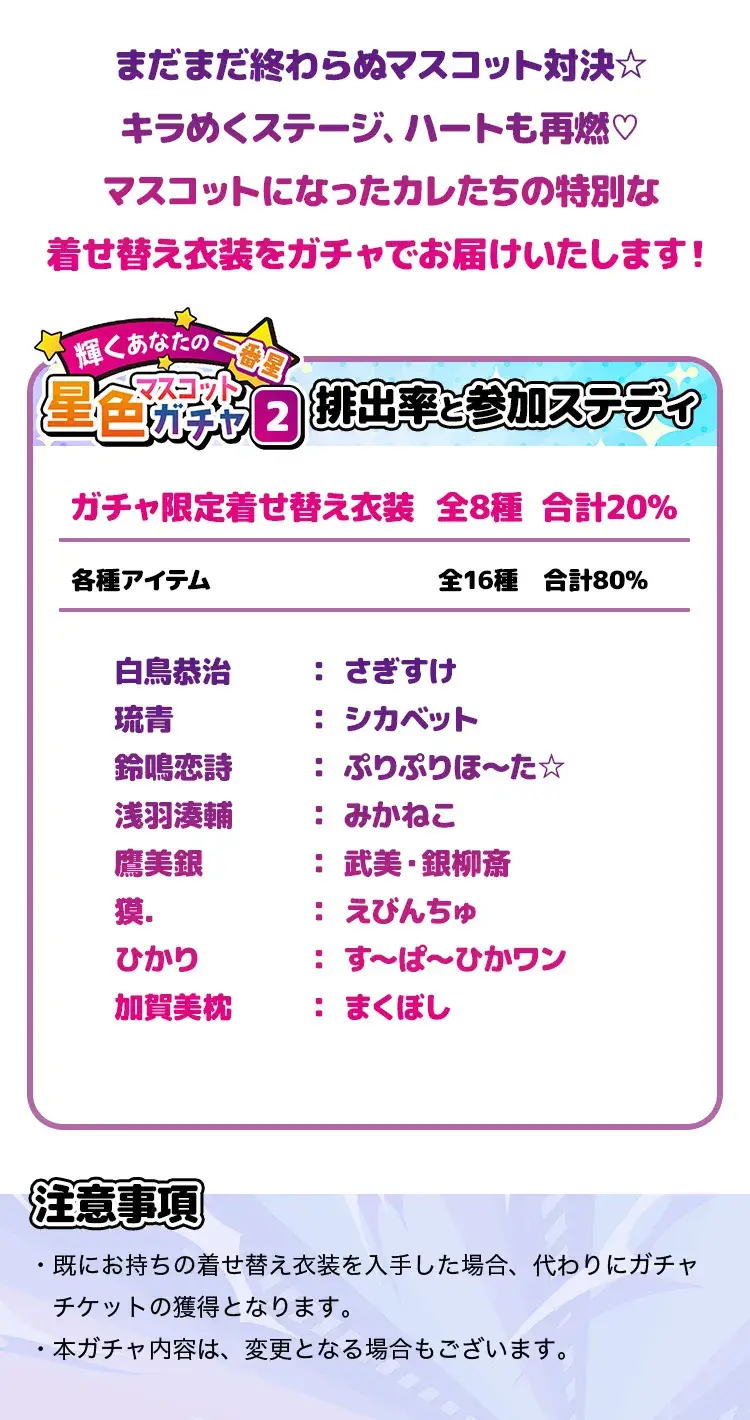 【ガチャお知らせ】輝くあなたの一番星☆星色マスコットガチャ②