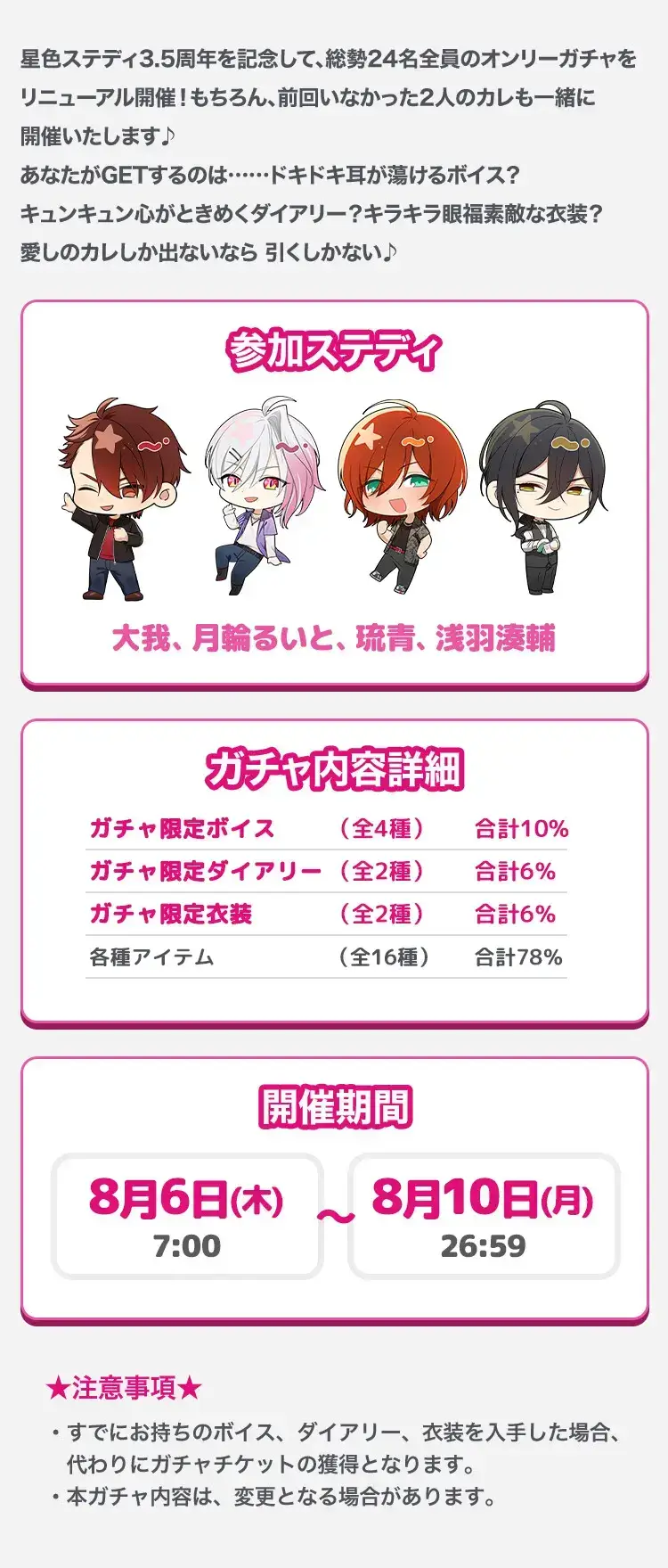 【ガチャお知らせ】3.5 Anniversary記念！帰ってきた！オールステディオンリーガチャ！ 