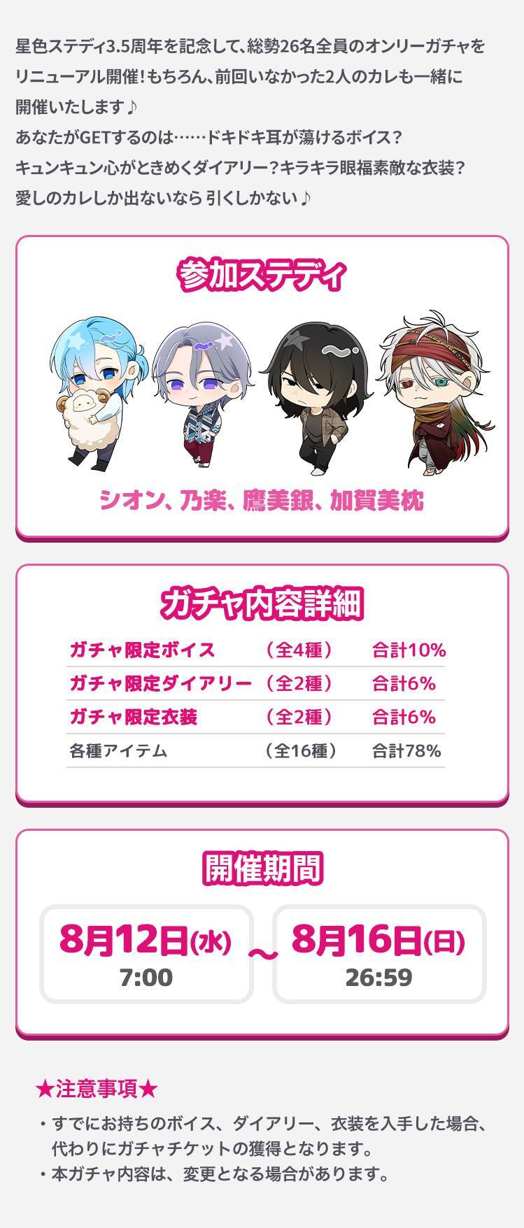 【ガチャお知らせ】3.5 Anniversary記念！帰ってきた！オールステディオンリーガチャ！